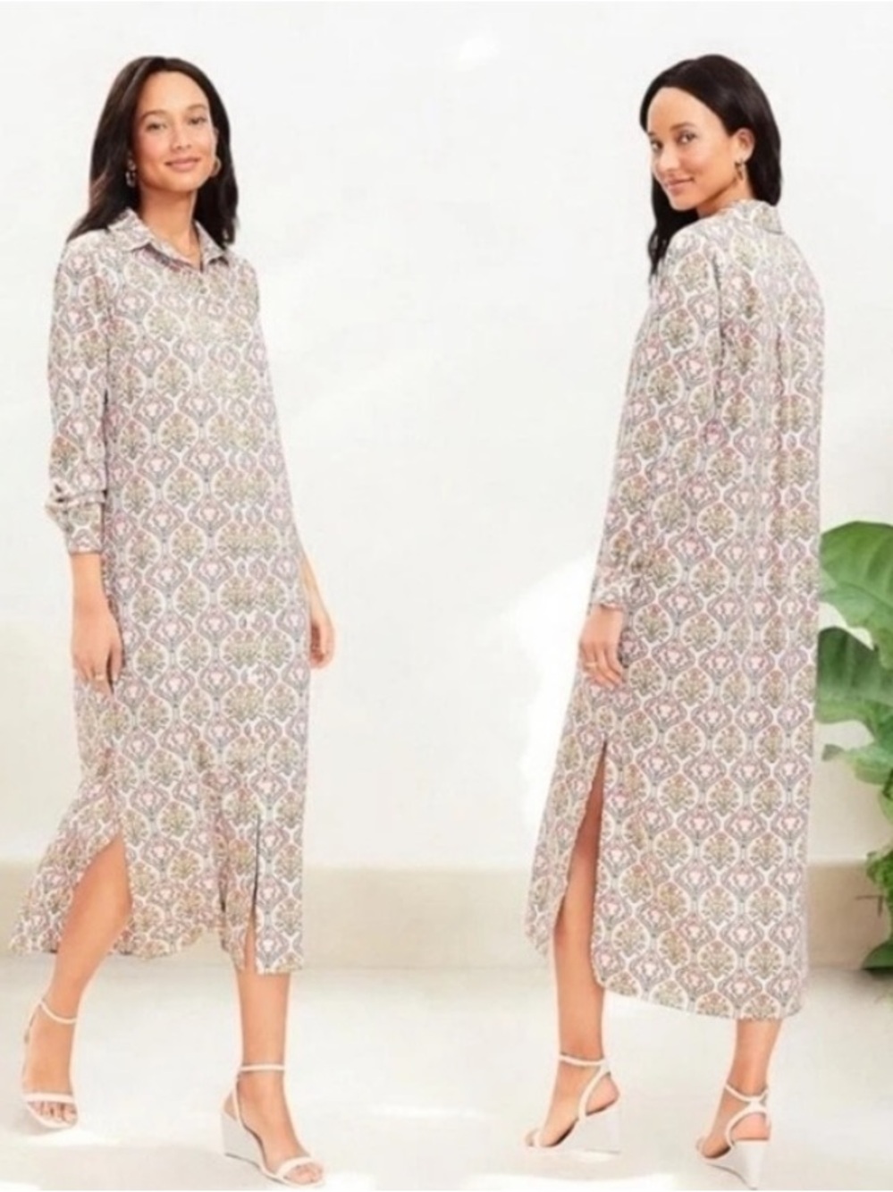LOFT Tuileries Floral Printed Long Sleeve Midi Shirt Dress 4